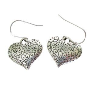 New Heart Earrings Swirl Engraving StainlessHook  Ear Wires - Heart Jewelry Gift